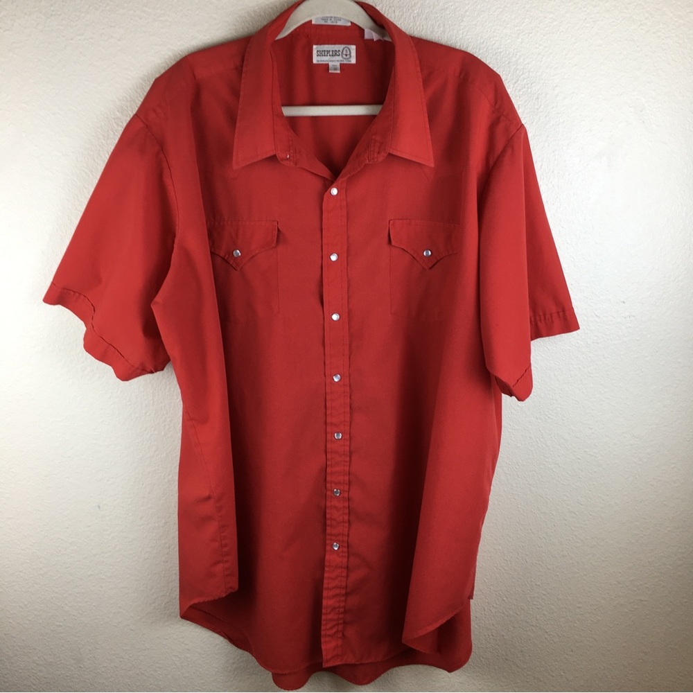 Sheplers Men's Vintage Pearl Snap Red Short Sleeve Western Shirt Sz 20 Tall